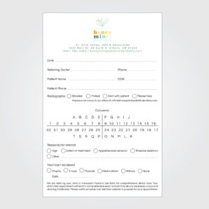 Honeymint Pediatric Dentistry referral slip